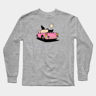 Cool Car Black Cat in beige Long Sleeve T-Shirt